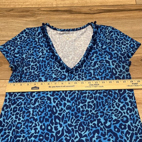 Lilly Pulitzer Etta Dress SZ Medium Oyster Bay Blue My Favorite Spot Pom V Neck - Picture 5 of 12